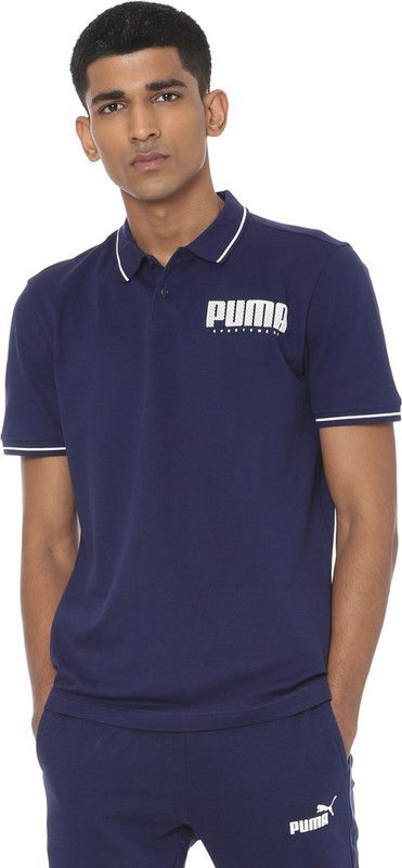 Athletics Polo Men Solid Polo Neck Polyester Blue T-Shirt