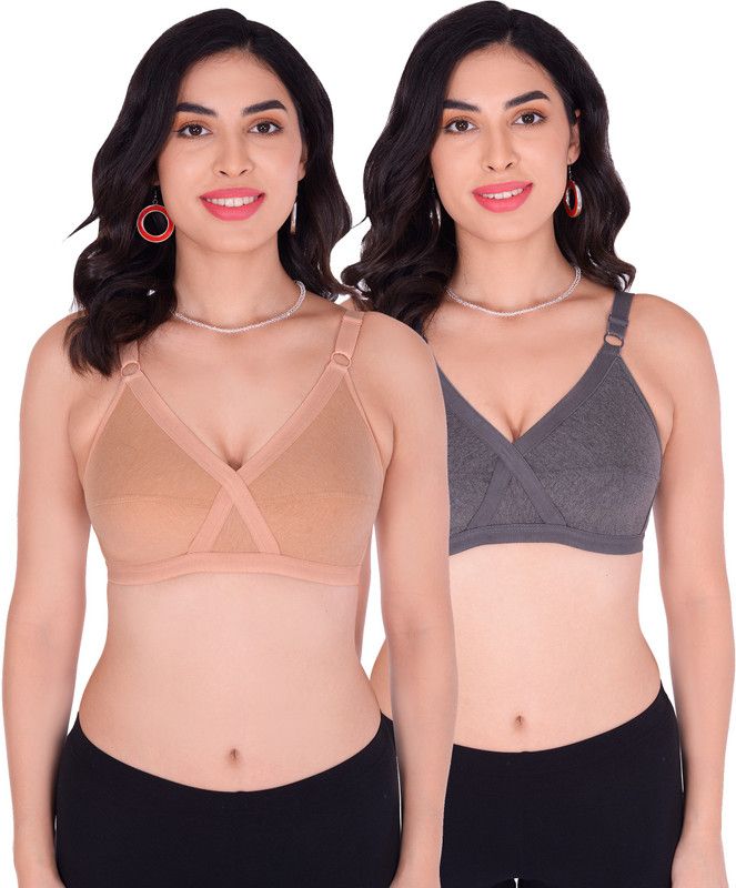 Pack of 2 Women T-Shirt Non Padded Bra  (Gold, Grey)