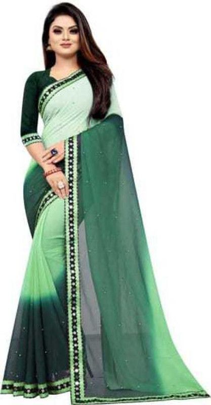 Applique Banarasi Georgette Saree  (Light Green)