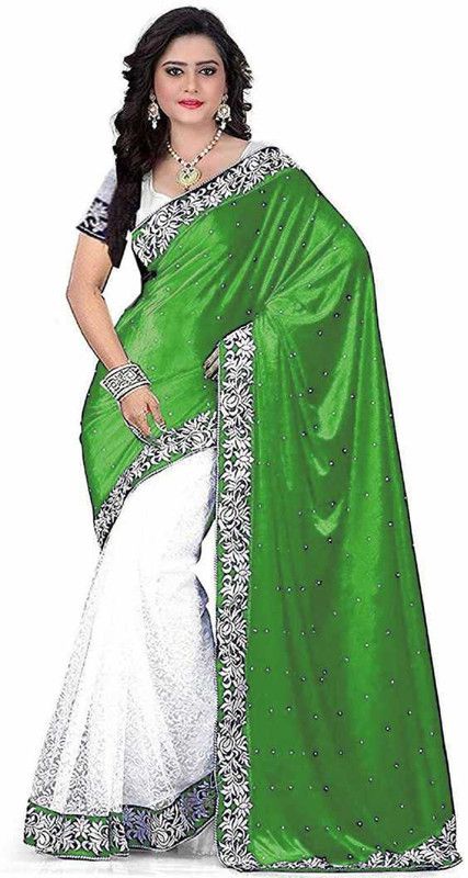 Embellished Bollywood Velvet, Brasso Saree  (Green)