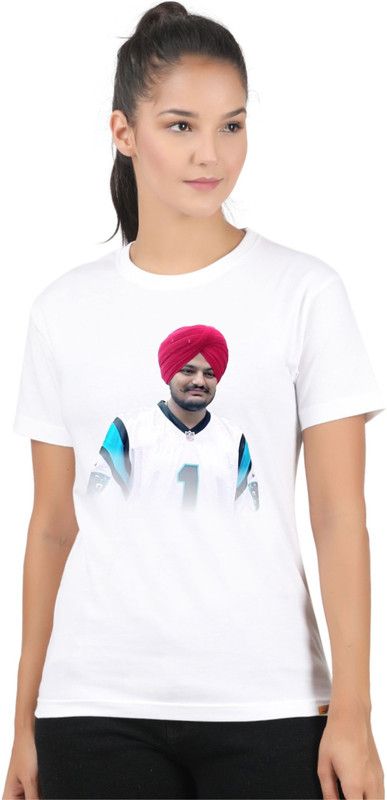 sid45875 Women Graphic Print Round Neck Poly Cotton White T-Shirt