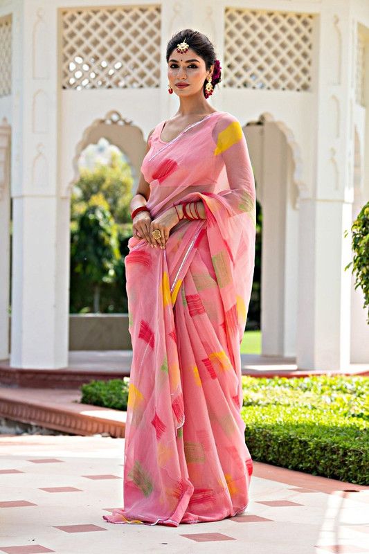 Bollywood Organza Saree  (Pink)
