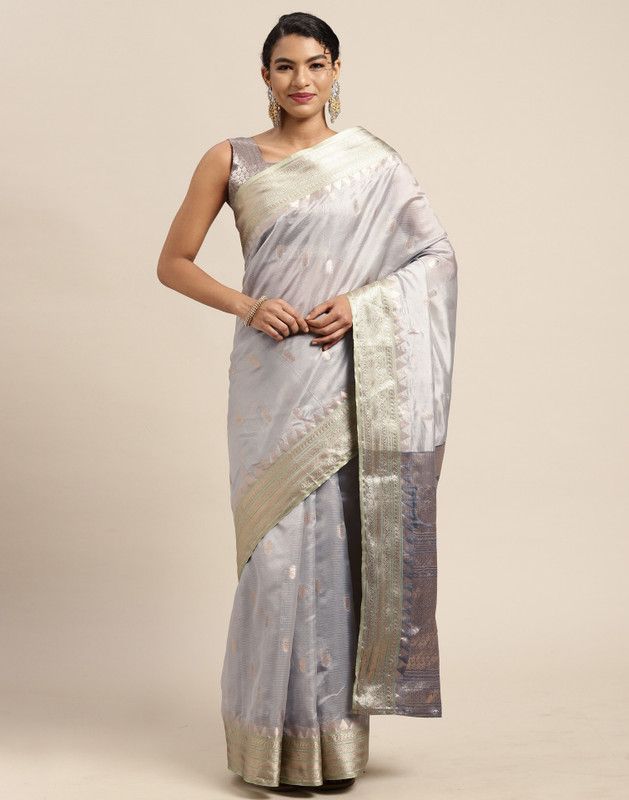 Self Design, Embellished, Woven Banarasi Jacquard, Pure Silk Saree  (Grey)