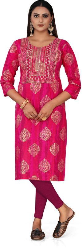 Women Printed Cotton Rayon A-line Kurta  (Pink)