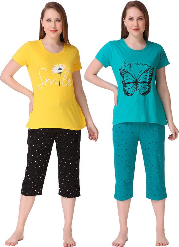 Women Top & Capri Set Multicolor Printed