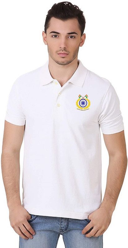 Men Printed Polo Neck Pure Cotton White T-Shirt