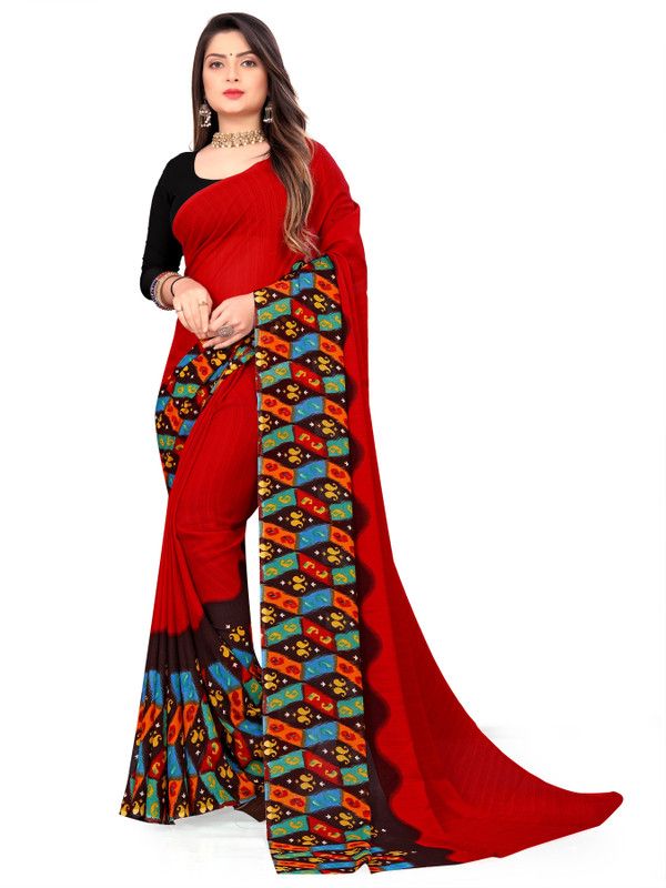 Daily Wear Georgette Saree  (Red)