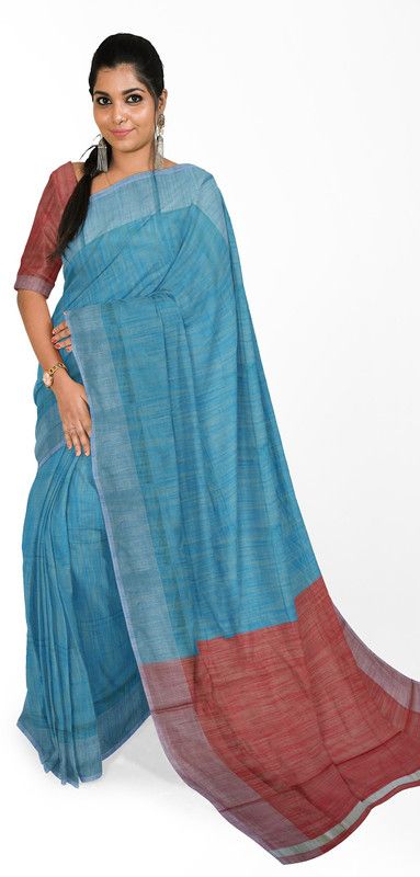 Self Design Daily Wear Pure Cotton Saree  (Blue)