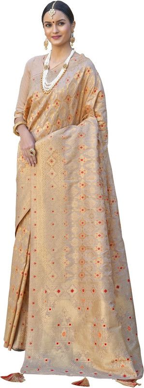 Embroidered Bollywood Pure Silk Saree  (Brown)