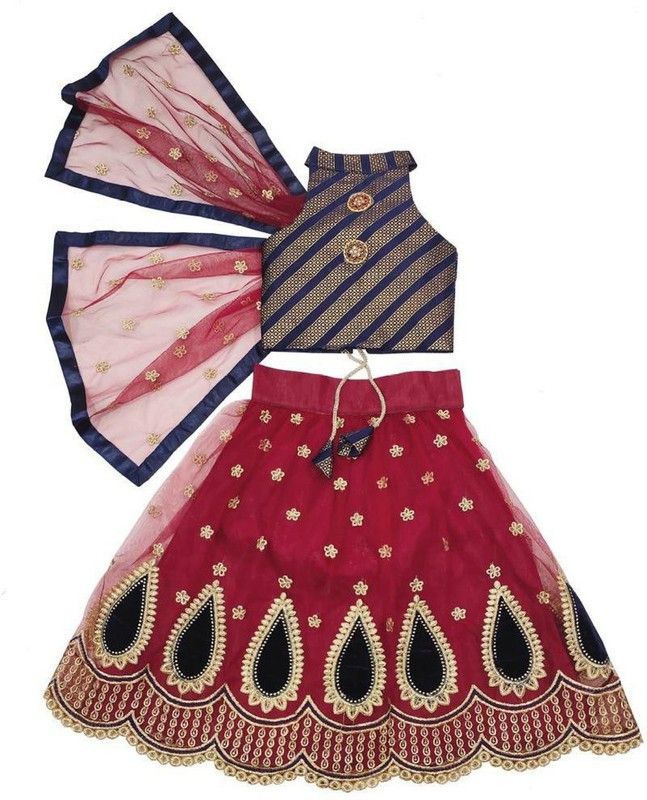Indi Baby Girls Lehenga Choli Party Wear Embroidered Lehenga, Choli and Dupatta Set  (Multicolor, Pack of 1)