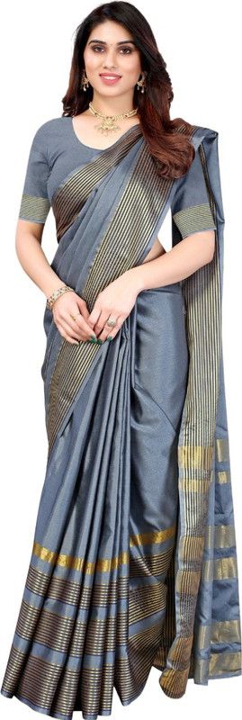 Solid/Plain Daily Wear Art Silk Saree  (Grey)