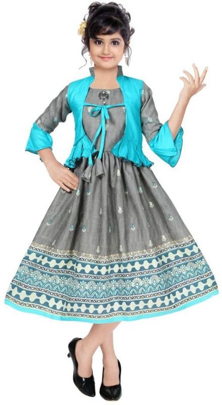 Girls Calf Length Party Dress  (Multicolor, 3/4 Sleeve)