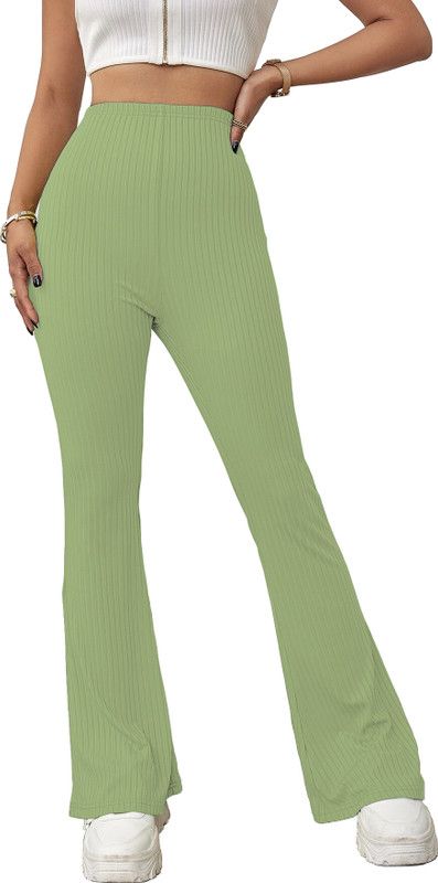 Women Slim Fit Light Green Lycra Blend Trousers