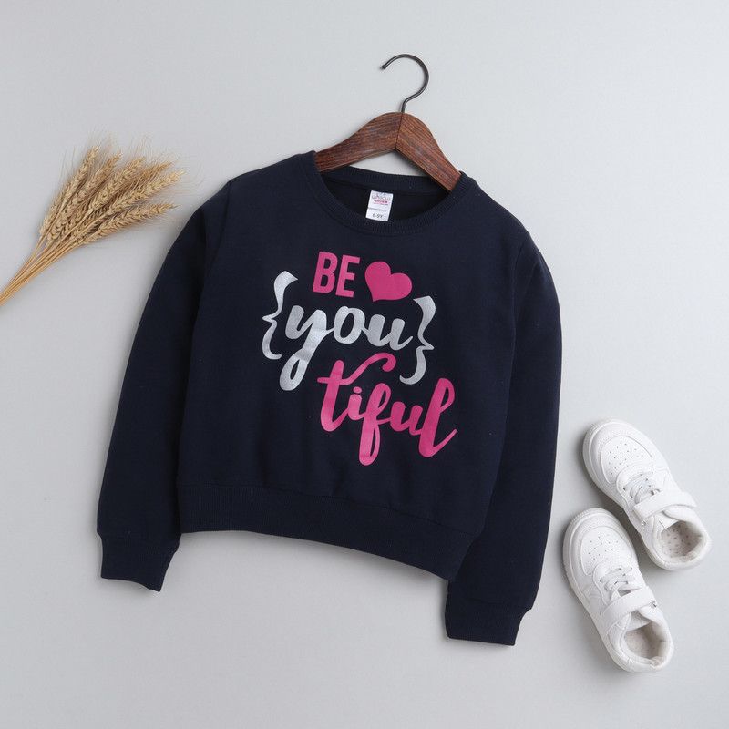 Boys & Girls Printed Round Neck Dark Blue Sweater