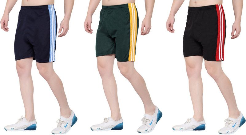 Pack of 3 Solid Men & Women Green, Dark Blue, Black Sports Shorts