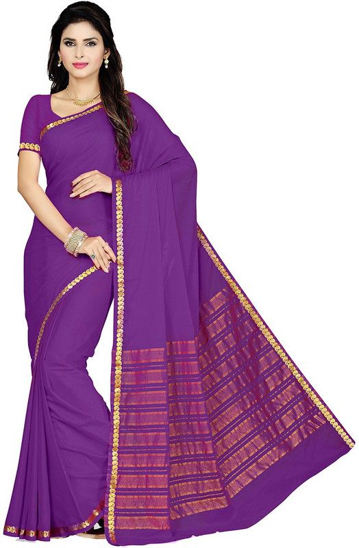 Self Design Mysore Crepe, Art Silk Saree  (Purple)