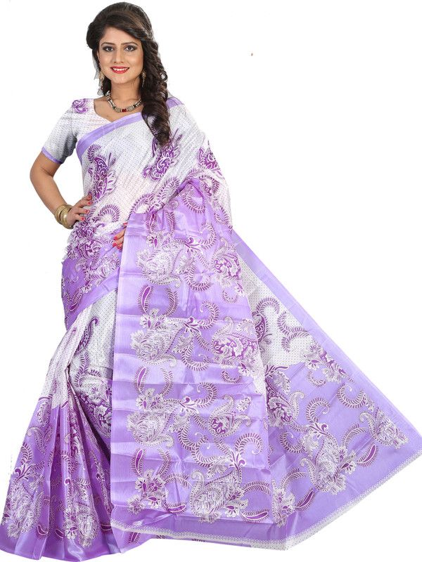 Printed, Paisley Assam Silk Art Silk Saree  (Purple)