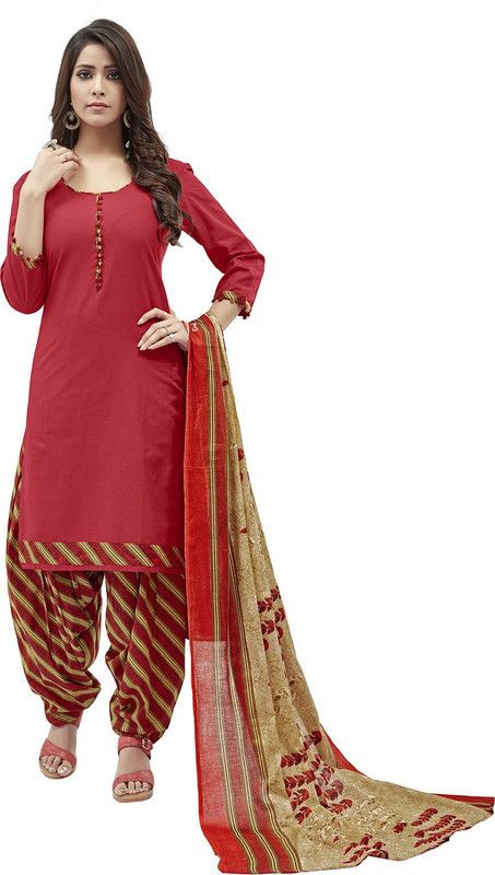 Unstitched Cotton Blend Salwar Suit Material Printed, Striped