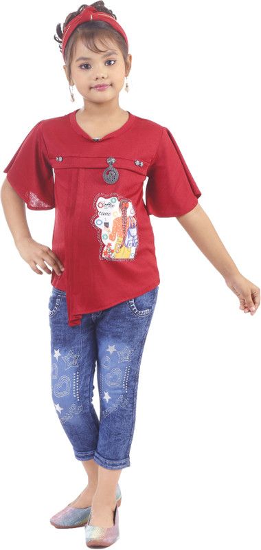 Girls Casual Top Jeans  (Maroon)