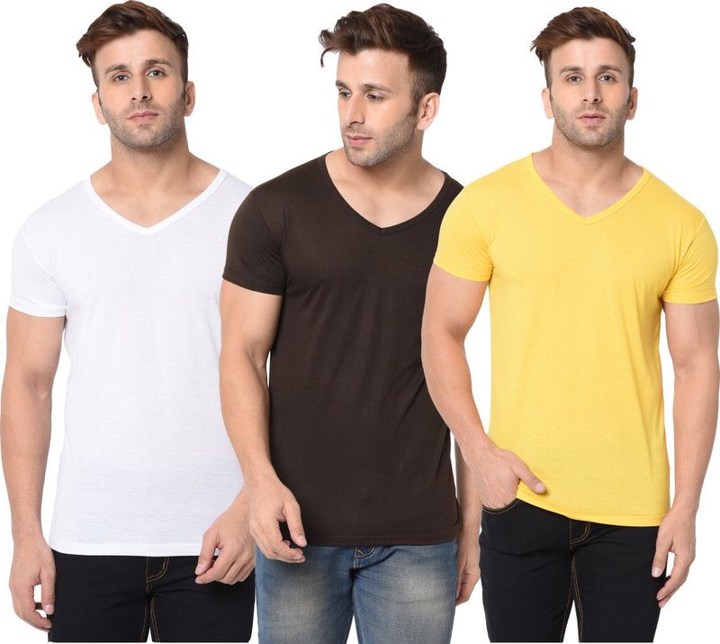 Pack of 3 V_Neck Solid T_Shirt For Regular Use Men Solid V Neck Cotton Blend Multicolor T-Shirt