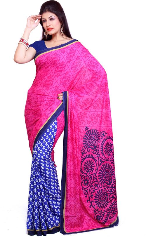 Printed Mangalagiri Crepe Saree  (Multicolor)