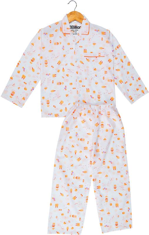 Boys Printed Polycotton Kids Nightwear  (White Pack of 1)