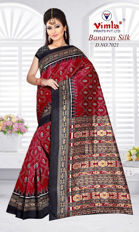 Banarasi Art Silk Saree  (Red, Black)