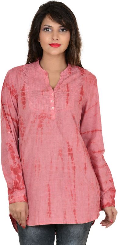 Casual Regular Sleeves Tie & Dye Women Pink, Orange Top