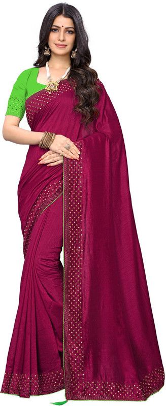 Self Design, Embellished Bollywood Silk Blend, Art Silk Saree  (Magenta)