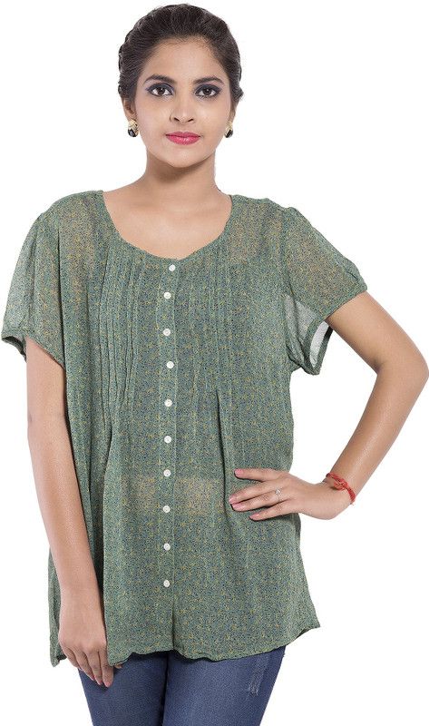 Casual Kimono Sleeves Floral Print Women Green Top