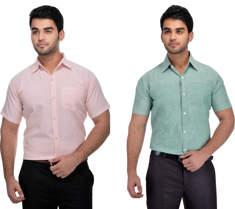 Men Solid Casual Pink, Green Shirt  (Pack of 2)