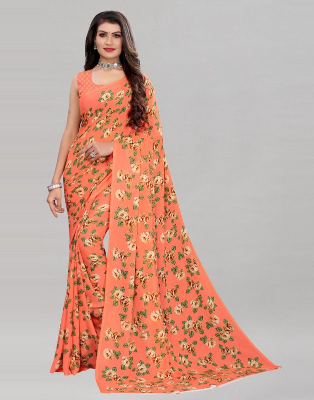 Floral Print, Geometric Print, Printed Daily Wear Georgette Saree  (Multicolor)