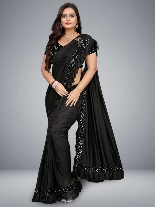 Self Design, Embellished Bollywood Lycra Blend Saree  (Black)