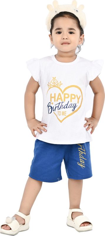 Baby Girls Casual Top Shorts  (White)