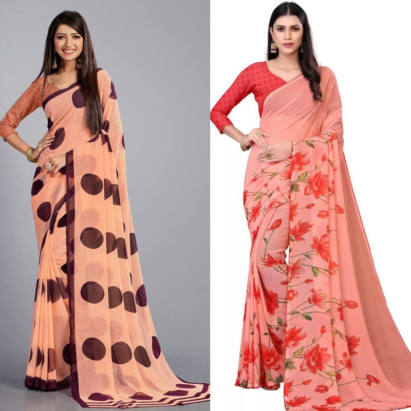 Daily Wear Georgette Saree  (Pack of 2, Pink)