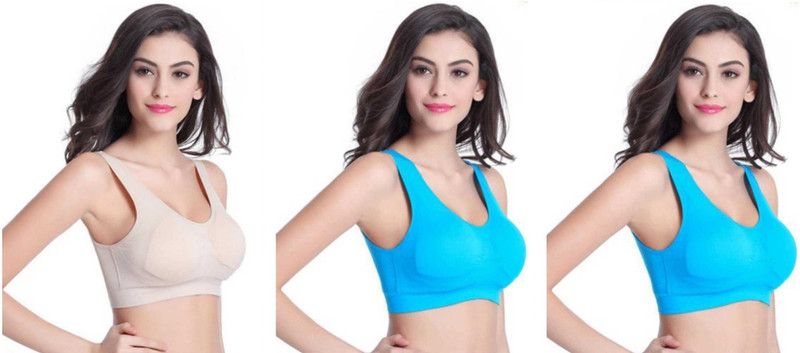 Pack of 3 Women Sports Non Padded Bra  (Beige, Light Blue)