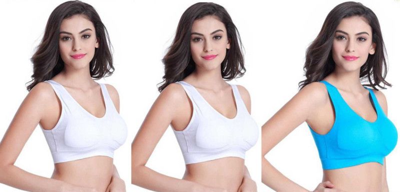 Pack of 3 Women Sports Non Padded Bra  (White, Blue)