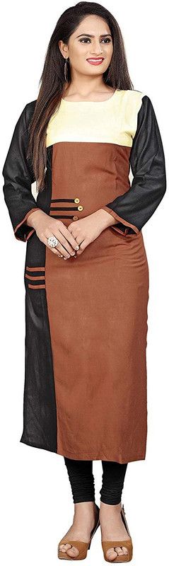 Women Colorblock Cotton Rayon A-line Kurta  (Multicolor)