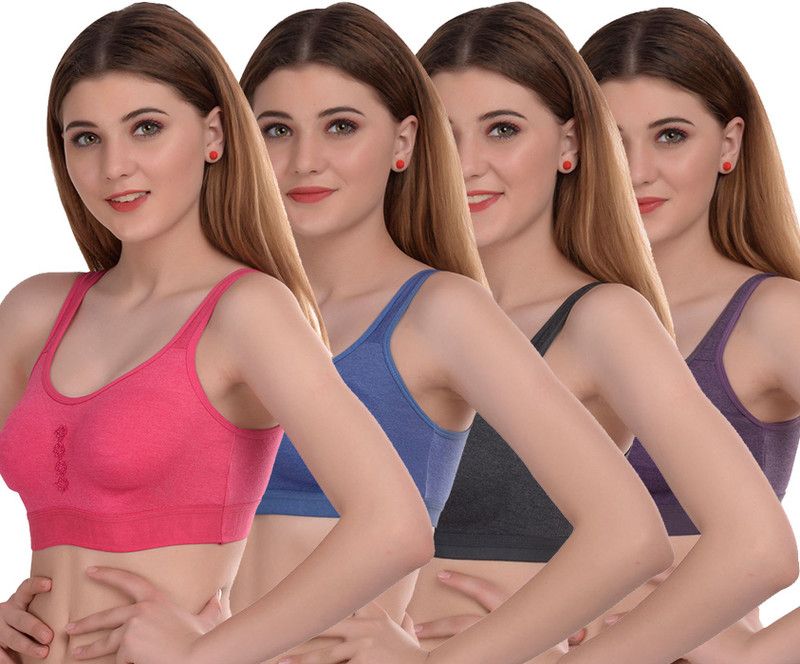 Pack of 3 Women Sports Non Padded Bra  (Pink, Blue, Black, Purple)