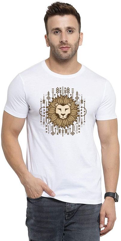 Men's White Polyster Half Sleeves Lion Lover Printed T-Shirt | L Men Printed Round Neck Polyester White T-Shirt