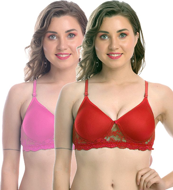Women Push-up Lightly Padded Bra  (Red, Pink)