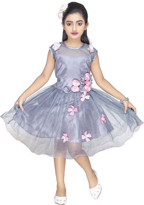 Disney Princess Girls Midi/Knee Length Casual Dress  (Silver, Sleeveless)