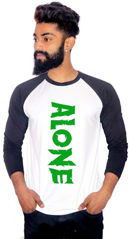 CNSFTSRGL Men Printed Round Neck Polyester White, Black T-Shirt