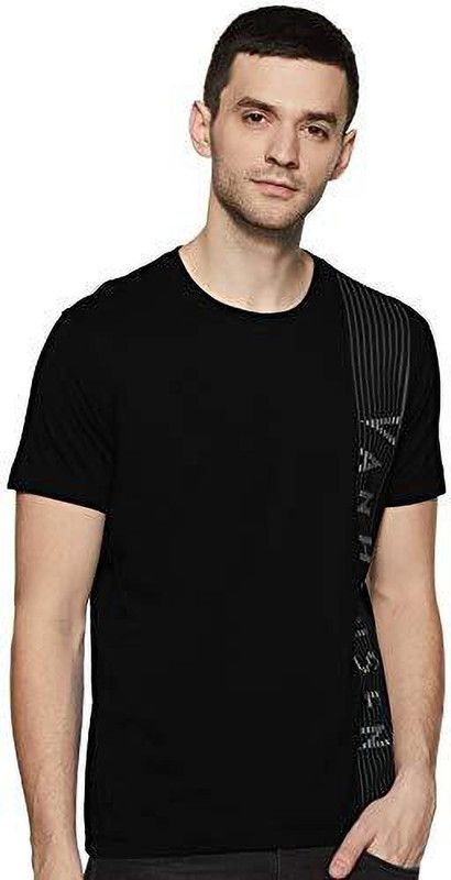 Men Typography, Printed Round Neck Nylon Black T-Shirt