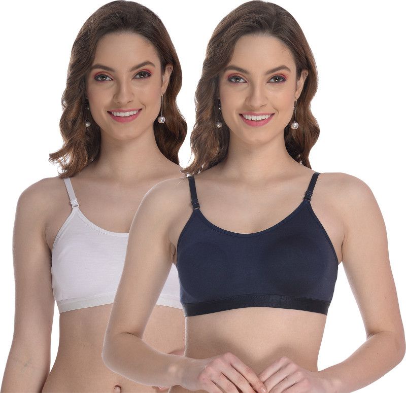 Pack of 2 Women Sports Non Padded Bra  (White, Blue)