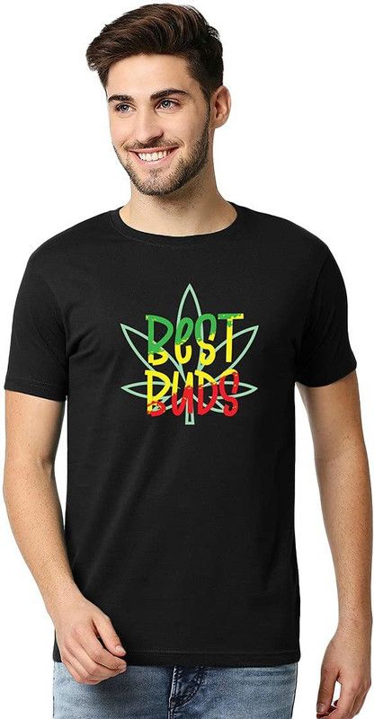Black Colour Half Sleeve Printed T-Shirt for Men Men Printed Round Neck Cotton Blend Black T-Shirt