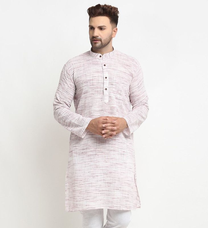 Men Self Design Khadi Cotton Straight Kurta  (Purple)