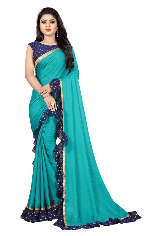 Self Design, Solid/Plain Bollywood Georgette Saree  (Blue)