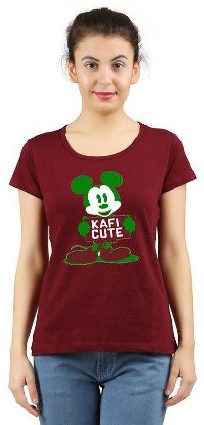 Agile Elegant Girls Tshirts Women Self Design Round Neck Pure Cotton Maroon T-Shirt