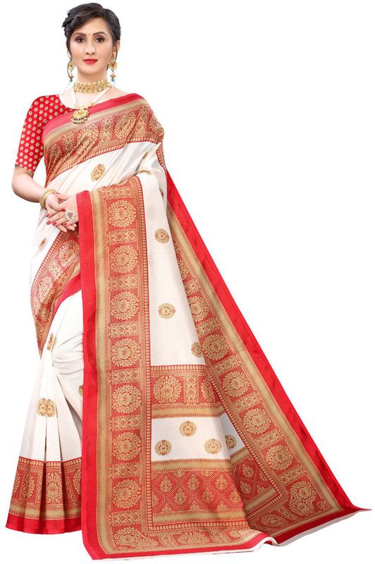 Banarasi Art Silk Saree  (Red, White)